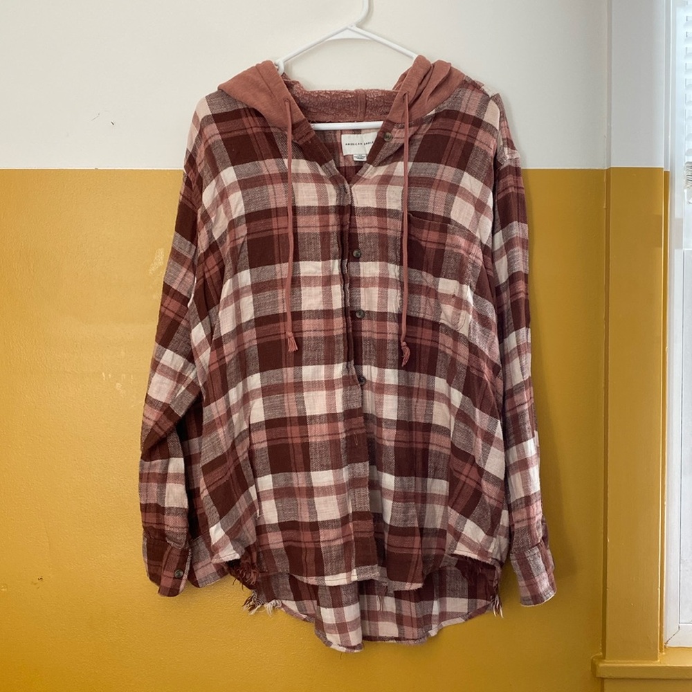 American Eagle Grunge Flannel with Hood